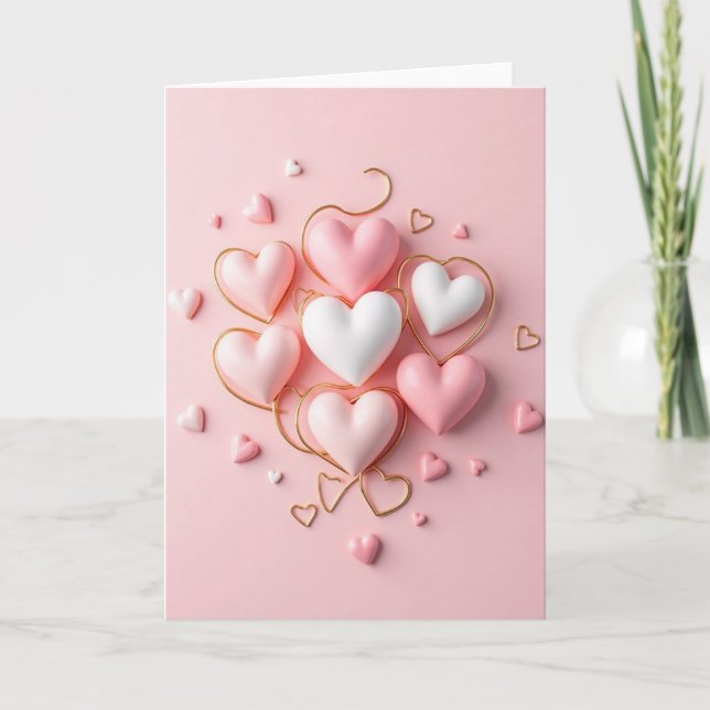 Carte Pink Puffy Hearts Valentine For Her Card (Devant)
