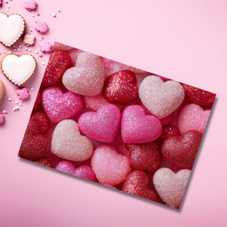 Carte Pink Red Glitter Hearts Valentine`s Day Card