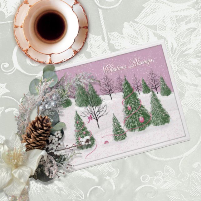 Carte Pink Rose Enchanted Forest Foil Holiday Card (Créateur téléchargé)