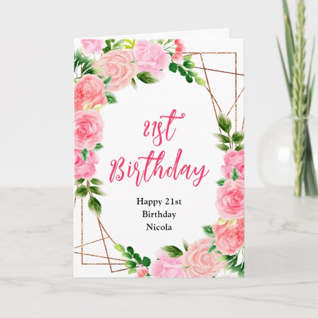 Carte Pink Roses with Foliage Birthday (Devant)