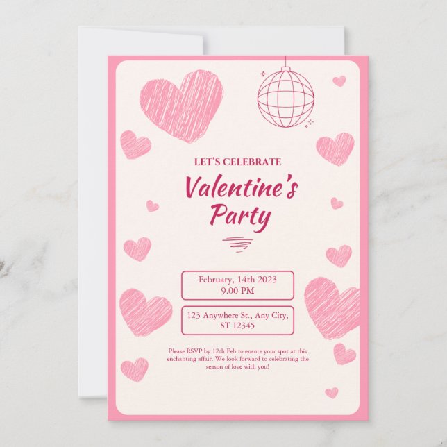 Carte Pink Simple Valentine Day Party (Devant)