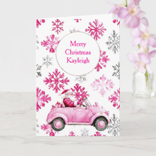 Carte Pink Snowflakes Père Noël Car