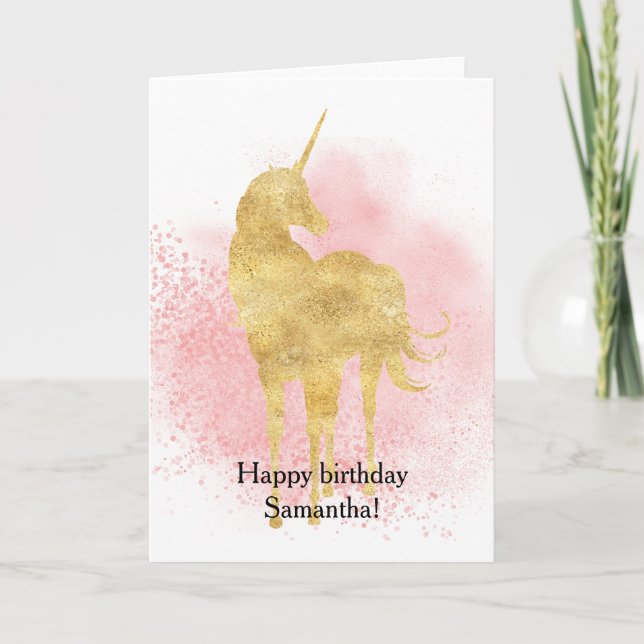 Carte Pink Sparkle Gold Unicorne Anniversaire (Devant)