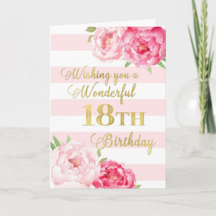 Carte Pink Stripes and Flowers Heureux 18ème Anniversair