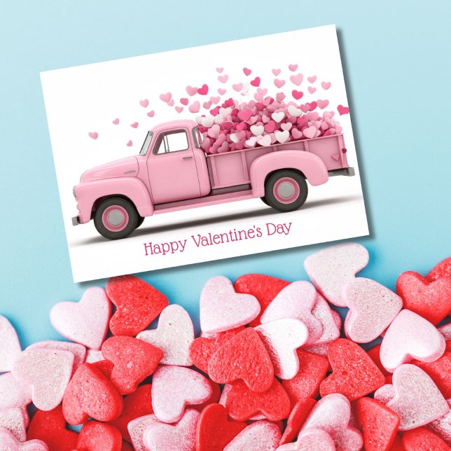 Carte Pink Truck with Hearts Valentine`s Day Card  (Créateur téléchargé)