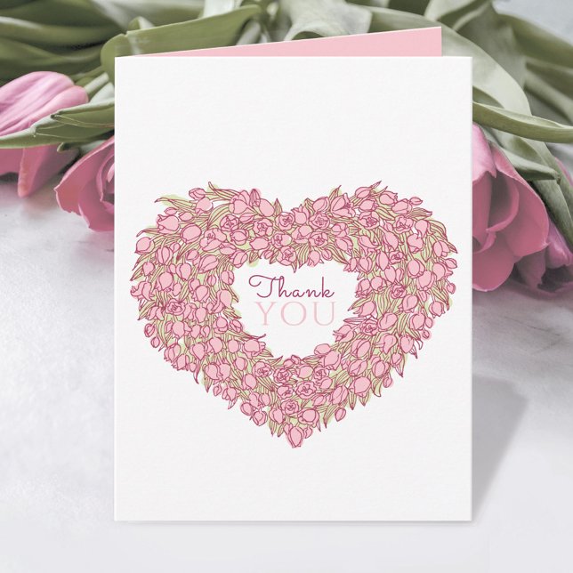 Carte Pink tulip coeur art merci photo mariage (Créateur téléchargé)