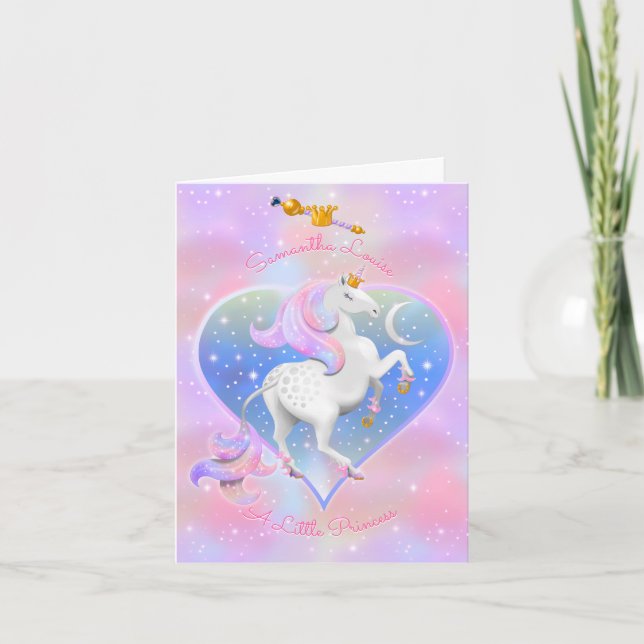 Carte Pink Unicorn Princess with Crown and Sceptre (Devant)