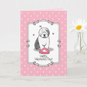 Carte Pink Valentine Old English Chien à chiens gris 1 F