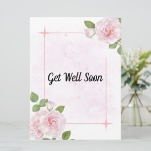 Carte Pink Watercolor Flowers Get Well Bientôt