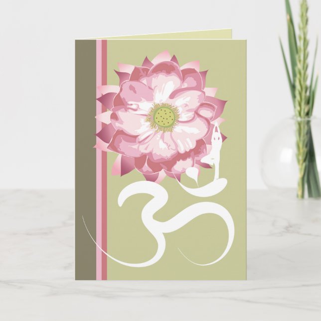 Carte Pink Zen Lotus Flower Yoga And White OM Aum Symbon (Devant)