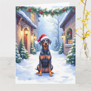 Carte Pinscher allemand Courtyard enneigé Chapeau de Pèr