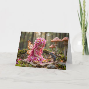 Carte Pique-nique mignon rose Pixie et souris