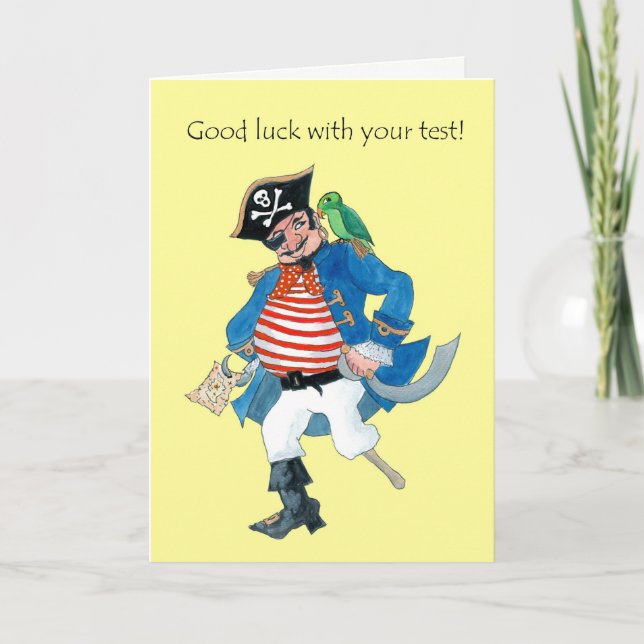 Carte Pirate et perroquet amusant Bonne chance avec test (Devant)
