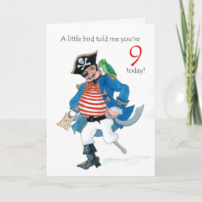 Carte Pirate et perroquet amusants 9e anniversaire (Devant)