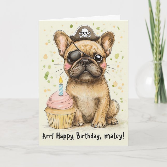 Carte Pirate French Bulldog Anniversaire (Devant)