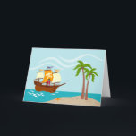 Carte Pirate kid birthday<br><div class="desc">This product is for kids that love pirates and piracy stories. It feesta cute little pirate boy that has arrived on this island with palm trees. There's a pirate ship in the horizon waiting for him to return with a treasure! Seagulls are watching. This product is ideal for a pirate...</div>