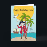 Carte Pirate kid birthday<br><div class="desc">This product is for kids that love pirates and piracy stories. It feesta cute little pirate boy that has arrived on this island with palm trees. There's a pirate ship in the horizon waiting for him to return with a treasure! Seagulls are watching. This product is ideal for a pirate...</div>