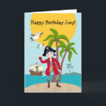 Carte Pirate kid birthday<br><div class="desc">This product is for kids that love pirates and piracy stories. It feesta cute little pirate boy that has arrived on this island with palm trees. There's a pirate ship in the horizon waiting for him to return with a treasure! Seagulls are watching. This product is ideal for a pirate...</div>