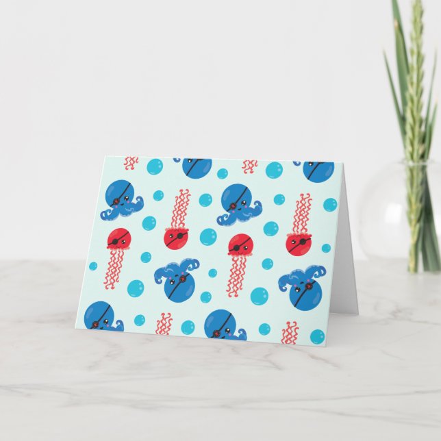 Carte Pirate Octopus, Pirate Jellyfish, Sea Animaux (Devant)