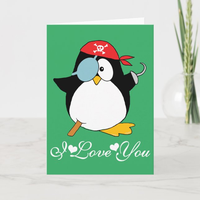 Carte Pirate Penguin Graphic Je t'aime (Devant)