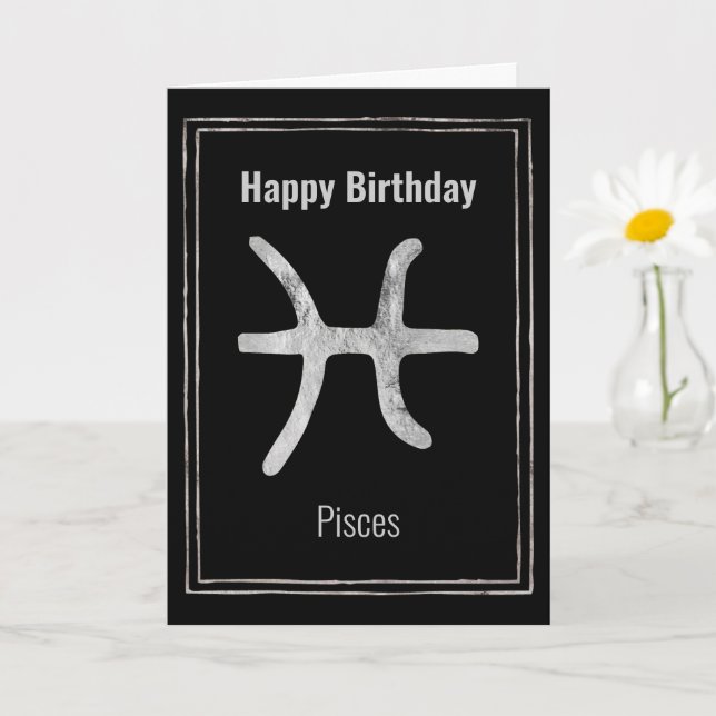 Carte Pisces astrologie zodiac argent Joyeux anniversair (Petite plante)