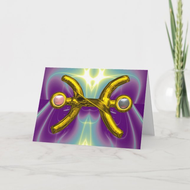 Carte PISCES or Zodiac signe d'anniversaire, perles rose (Devant)