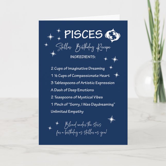 Carte Pisces Zodiac Stellar Recette d'anniversaire (Devant)