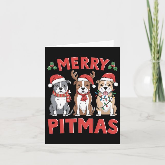 Carte Pit Bull Père Noël Christmas Tree Lights Xmas Joye (Devant)