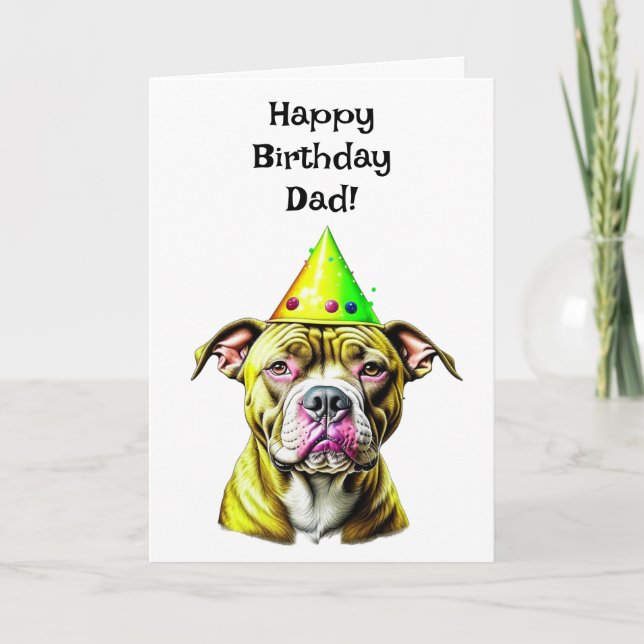 Carte Pitbull avec chapeau d'anniversaire | Anniversaire (Devant)