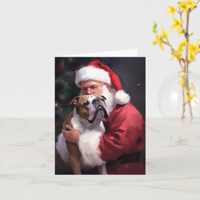 Carte Pitbull avec Noël Festif du Père Noël (Fleur jaune)