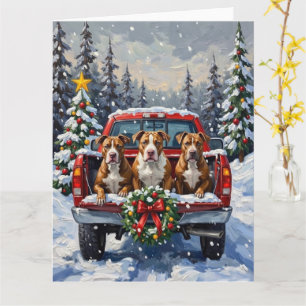 Carte Pitbull camion rouge de Noël vacances