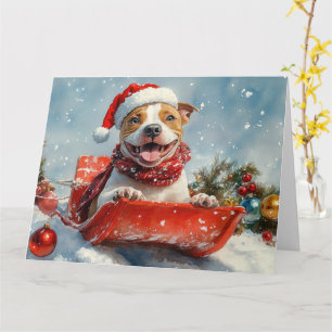 Carte Pitbull Chien dans la boue Laisser il neige Noël