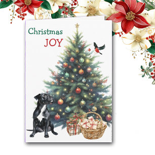 Carte Pitbull Dog, Bullfinch et Holiday Tree