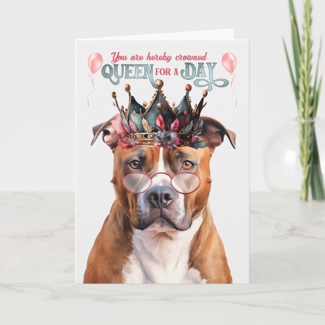 Carte Pitbull Terrier Dog Queen pour une journée d'anniv (Devant)