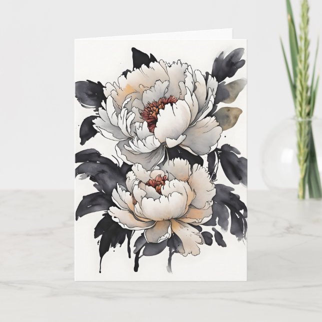 Carte Pivoine - Fleurs aquarelle (Devant)