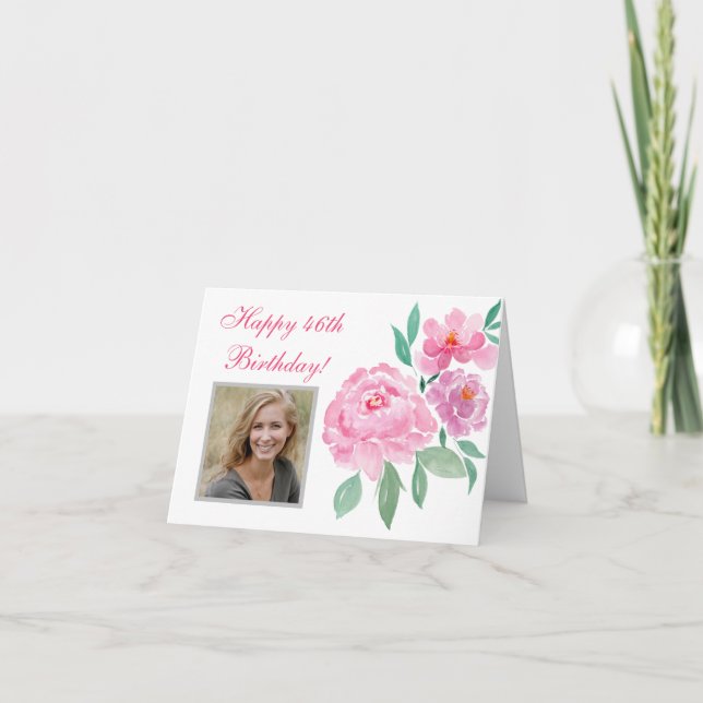 Carte Pivoines Aquarelle Joyeux 46e Anniversaire Ajouter (Devant)