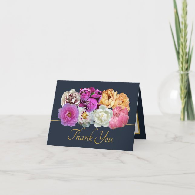 Carte Pivoines multicolores Botanique Élégant Merci (Devant)