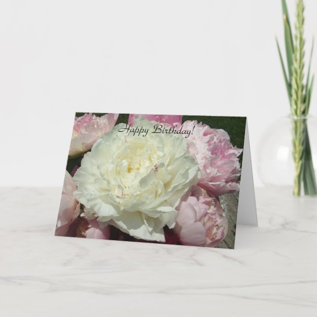 Carte Pivoines roses blanches de joyeux (Devant)