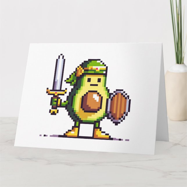 Carte Pixel Avocado Warrior - 8 bits de personnage de je (Devant)