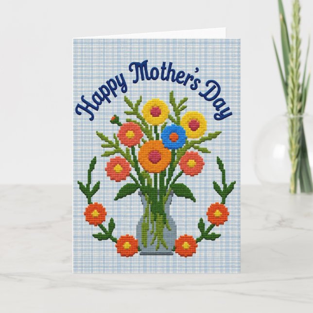 Carte Pixel Fête des Mères Florale (Devant)