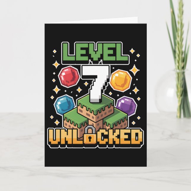Carte Pixel Gaming 7 ans jeu vidéo 7e anniversaire Bo (Devant)