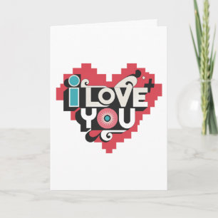 Carte Pixel Heart Je t'aime Rétro Typographie 