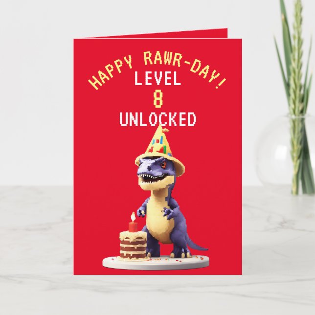 Carte Pixel Jeu Rouge et Jaune Trex Anniversaire (Devant)