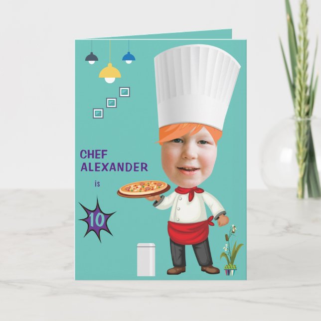 Carte Pizza Chef 🎂 tête dans Hole Cook Fun Anniversaire (Devant)