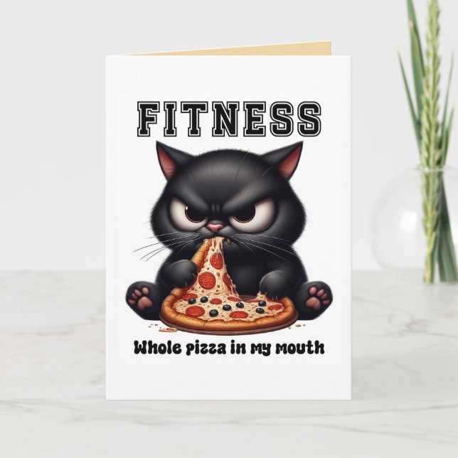 Carte Pizza Fitness Drôle Chat Noir (Devant)
