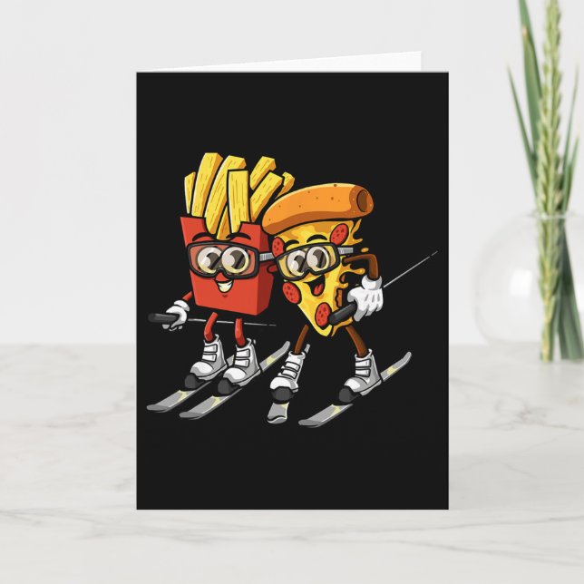 Carte Pizza Frites de Ski Drôle Skieur Nourriture Rapide (Devant)