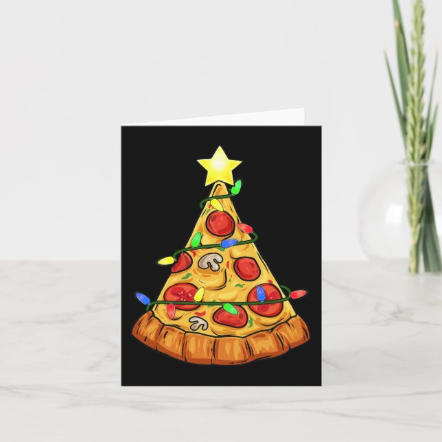 Carte Pizza Noël Arbre Lumières Amusants Garçons Enfants (Devant)