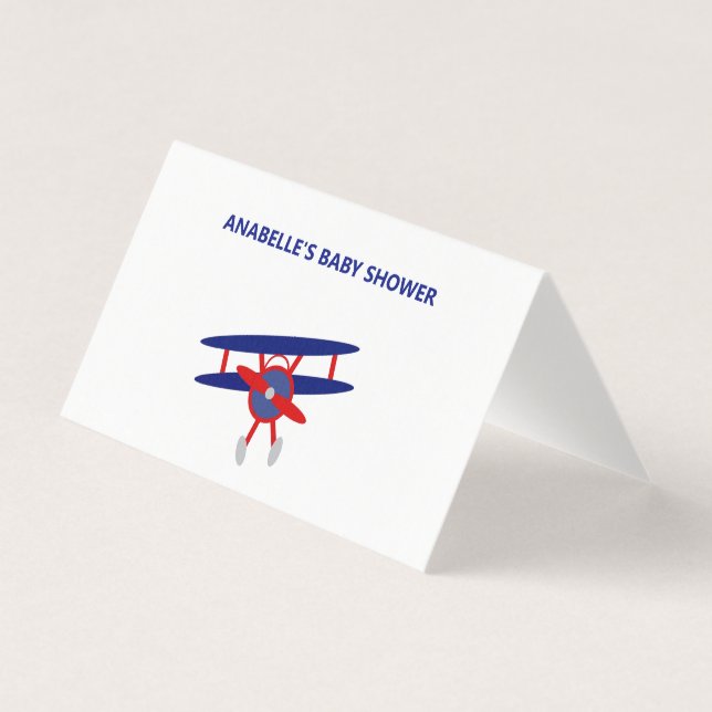 Carte Place Baby shower avion bleu et rouge (Front)