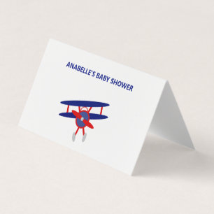 Carte Place Baby shower avion bleu et rouge