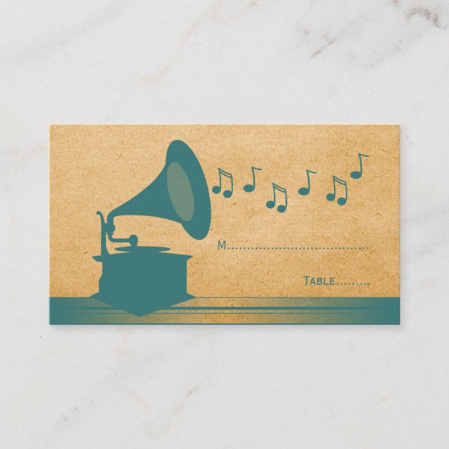 Carte Place Gramophone Vintage turquoise (Devant)